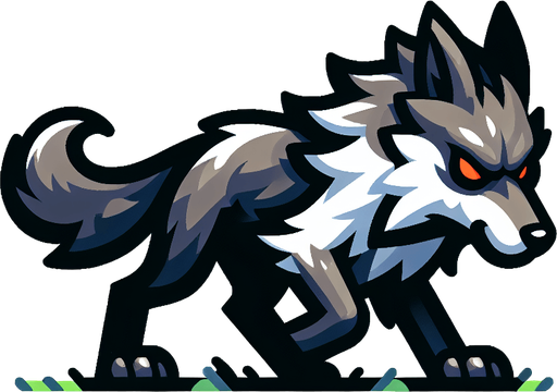 An animated image a fierce wolf.
Single Game Texture. In-Game asset. 2d. Blank background. High contrast. No shadows.