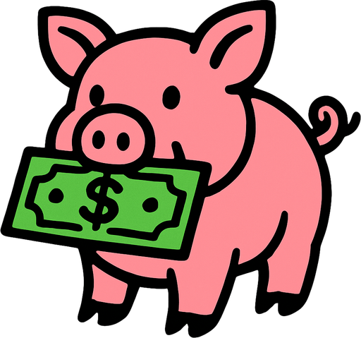 Pig with dollar in mouth.
In-Game asset.  2d.  High contrast.  No shadows
