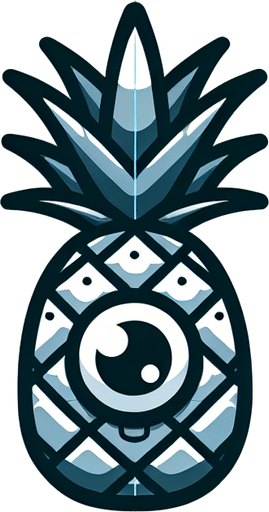 pineapple with eye and mouth animation..
Single Game Texture.  In-Game asset.  2d.  Blank background.  High contrast.  No shadows