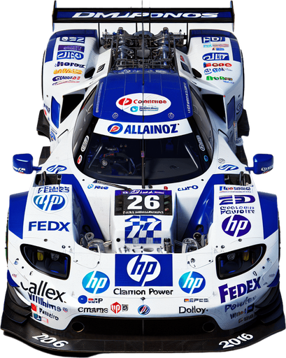 BMW FW26 F1 car from 2006 year. Top view. White body with thick royalblue livery. white coloured Sponsors: ,,Allainz" , ,,caistrol" , hp , FedEx , "Willaims". "BMiW POWER"..
Single Game Texture. In-Game asset. 2d. Blank background. High contrast. No shadows.