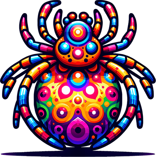 colored spider.
Single Game Texture.  In-Game asset.  2d.  Blank background.  High contrast.  No shadows
