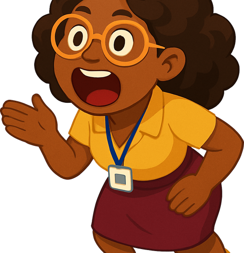 Make her open her mouth wide like she is talking very much, and lean forward slightly