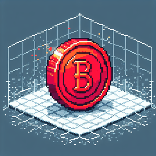 pixel art coin with red color.
Single Game Texture. In-Game asset. 2d. Blank background. High contrast. No shadows.