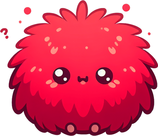 a red furry cuddly ball of fur. little feet. No ears. cute happy face. Cartoon style. Cute art style. Simple vector style. Pastel colors, flat shaded, vector art. Single Game Texture. In-Game asset. 2d. Blank background. High contrast. No shadows