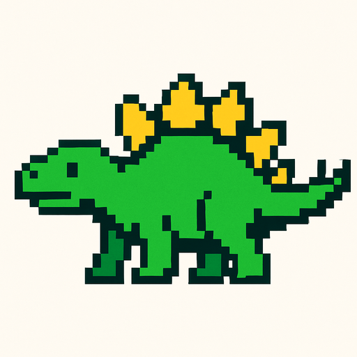 Make it 8 bit style dinosaur stegosaurus  cartoon character.
In-Game asset.  High contrast.  No shadows