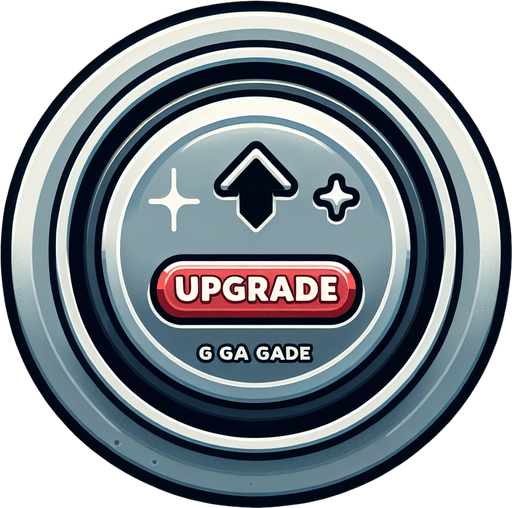 Upgrade button to buy upgrades.
Single Game Texture. In-Game asset. 2d. Blank background. High contrast. No shadows.