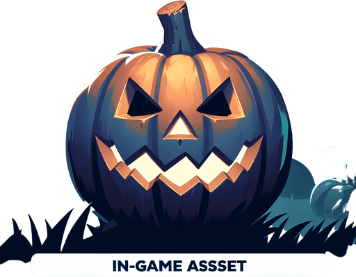 Halloween pumpkin.
Single Game Texture. In-Game asset. 2d. Blank background. High contrast. No shadows.