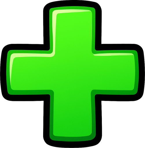 Simbolo de mas de color verde.
In-Game asset.  2d.  High contrast.  No shadows