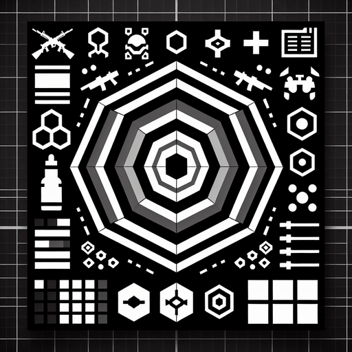 Hexagon target
Single Game Texture. In-Game asset. 2d. Blank background. High contrast. No shadows.