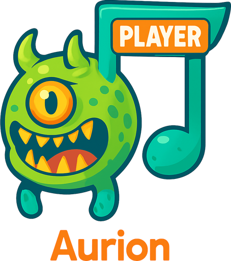 MÜZİK NOTASI ŞEKLİNDE BİR UZAYLI CANAVAR ÇİZ AMA BU KARAKTER PLAYER VE İSMİ Aurion ONA GÖRE TASARLA. AYAKSIZ. dONT WRİTE TEXT İN TO İMAGE. NO BLACK..
In-Game asset.  2d.  High contrast.  No shadows