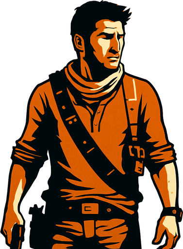 but like nathan drake.
In-Game asset.  2d.  High contrast.  No shadows