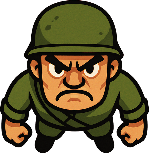 Yukardan bakış asker ve yüz ekle sinirli.
In-Game asset.  2d.  High contrast.  No shadows