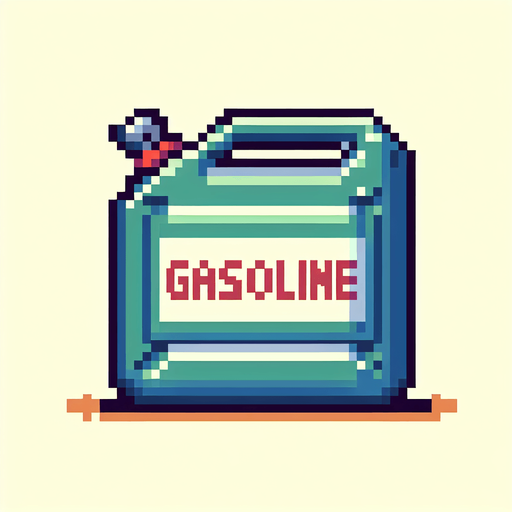 Pixel art benzin bidonu.
Single Game Texture.  In-Game asset.  2d.  Blank background.  High contrast.  No shadows