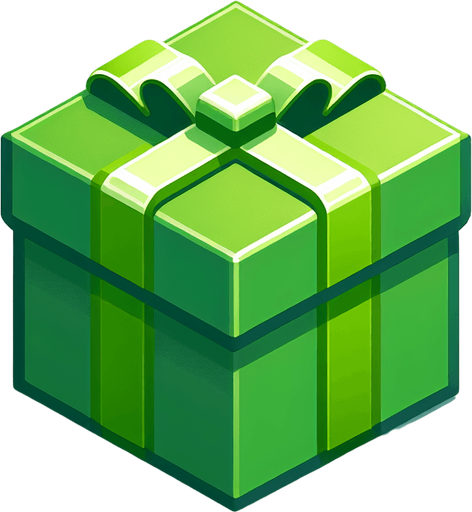 A big green christmas gift, isometric view Single Game Texture. In-Game asset. 2d. Blank background. High contrast. No shadows.