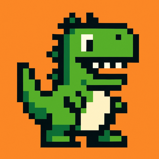 Make it 8 bit style dinosaur cartoon character.
In-Game asset.  High contrast.  No shadows