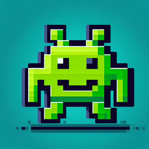 It looks like a bright green space invader.
Single Game Texture. In-Game asset. 2d. Blank background. High contrast. No shadows.