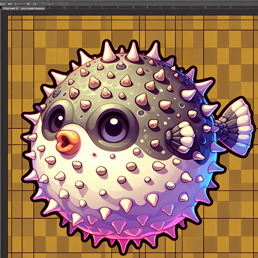 Puffer fish.
Single Game Texture. In-Game asset. 2d. Blank background. High contrast. No shadows.