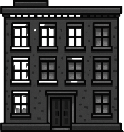 City building 2d game long and grey with windows.
In-Game asset.  2d.  High contrast