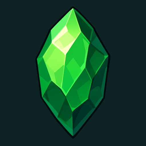 cristal verde de tamaño grande.
In-Game asset.  2d.  High contrast.  No shadows