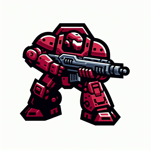 red robot look like gundam shoot enemy.
Single Game Texture.  In-Game asset.  2d.  Blank background.  High contrast.  No shadows