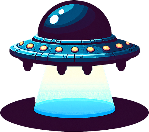 An Ufo.
Single Game Texture. In-Game asset. 2d. Blank background. High contrast. No shadows.