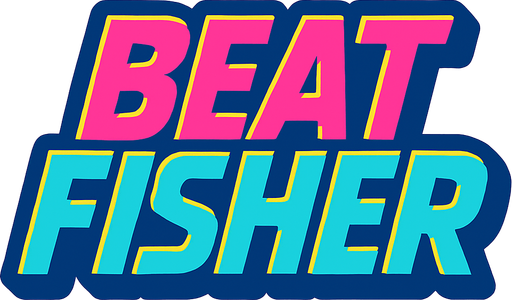 Game logo for the game ‘Beat Fisher’. High def 80’s color themed SVG of the word..
In-Game asset.  2d.  High contrast.  No shadows