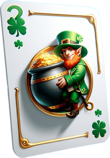 Leprechaun on a white papercard with rounded corners, front view..
Single Game Texture.  In-Game asset.  2d.  Blank background.  High contrast.  No shadows
