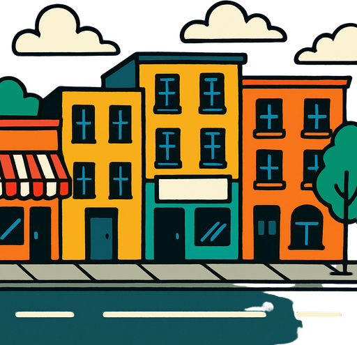 Cadde arka planı.
In-Game asset.  2d.  High contrast.  No shadows