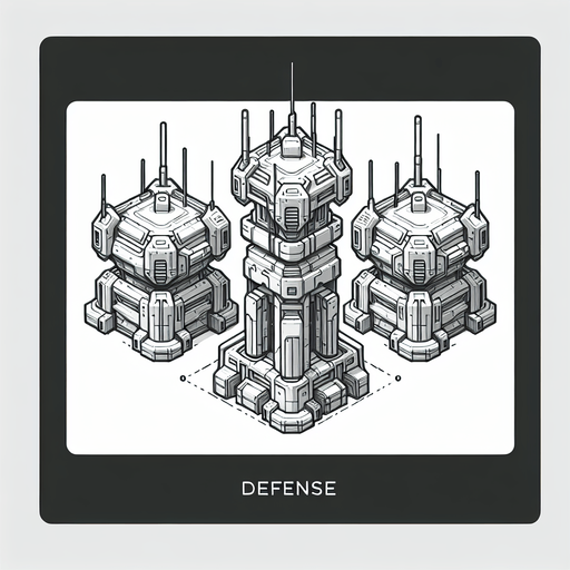 defense_station.
Single Game Texture.  In-Game asset.  2d.  Blank background.  High contrast.  No shadows