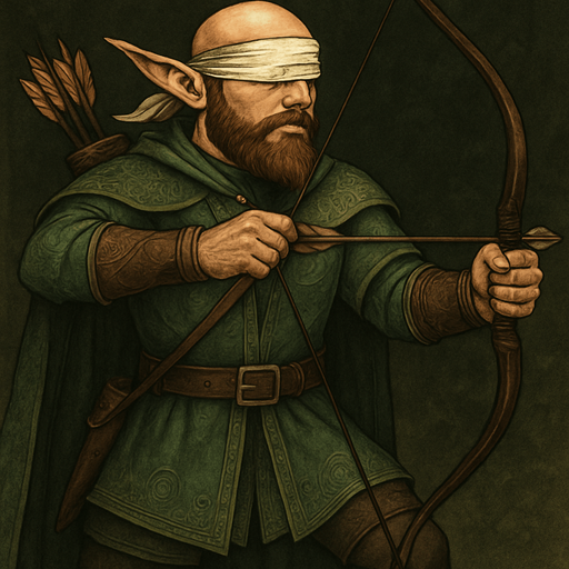 Daha ayrıntılı olsun kıyafeti elf okçu olsun ve kör olduğu için gözlerini bağlanmış olsun