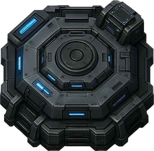 Namlusu olmayan, Teknolojik askeri kule, üstten görünüm, gerçekçi, yazısız.
In-Game asset.  High contrast.  No shadows