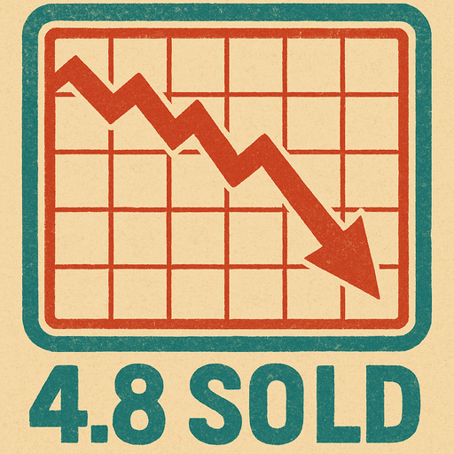 Borsa grafiği oluştur grafiğin yönü aşağı yönde olsun .Altında "4.8 SOLD"  şeklinde bir yazı yazsın . retro temada olsun !.
In-Game asset.  2d.  High contrast.  No shadows