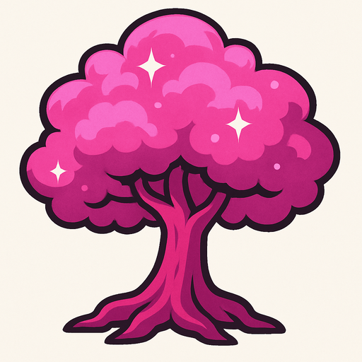 Arbre magique rose.
In-Game asset.  2d.  High contrast.  No shadows