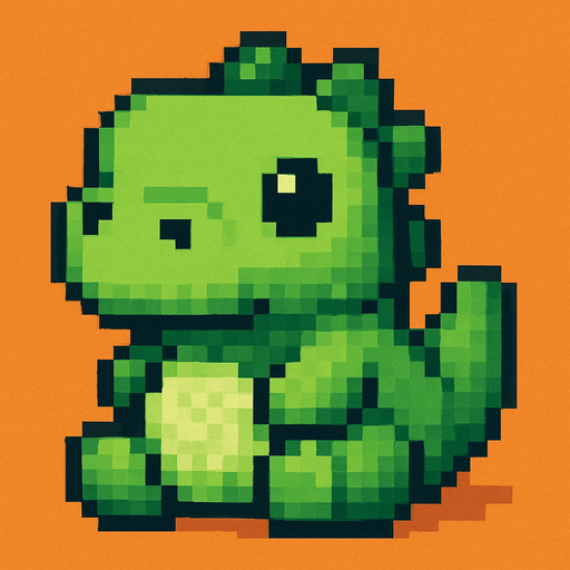 Make a plushy 8bit dino.
In-Game asset.  2d.  High contrast.  No shadows