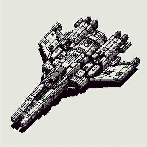 pixel space ship.
Single Game Texture.  In-Game asset.  2d.  Blank background.  High contrast.  No shadows