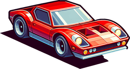 Red car 2D.
Single Game Texture. In-Game asset. 2d. Blank background. High contrast. No shadows.