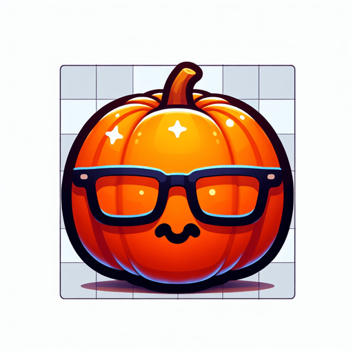 an orange halloween pumpkin with glasses
Single Game Texture. In-Game asset. 2d. Blank background. High contrast. No shadows.