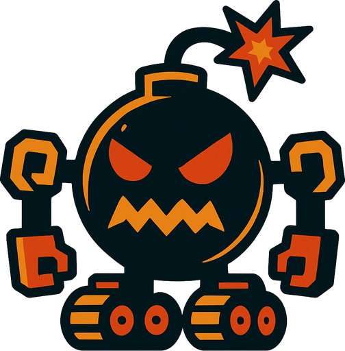 2d dangerous robot bomb.
In-Game asset.  2d.  High contrast.  No shadows