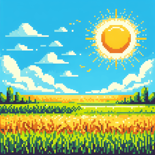 pixel sunny field height is bigger than width..
Single Game Texture. In-Game asset. 2d. Blank background. High contrast. No shadows.