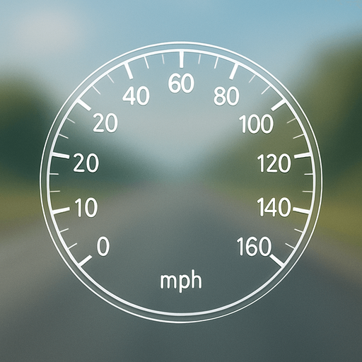 Transparent speedometer without hourhand, white numbers, Front view