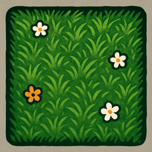 Una casilla de pasto con bordes color verde oscuro que cubra toda la imagen y unas pequeñas flores.
In-Game asset.  High contrast