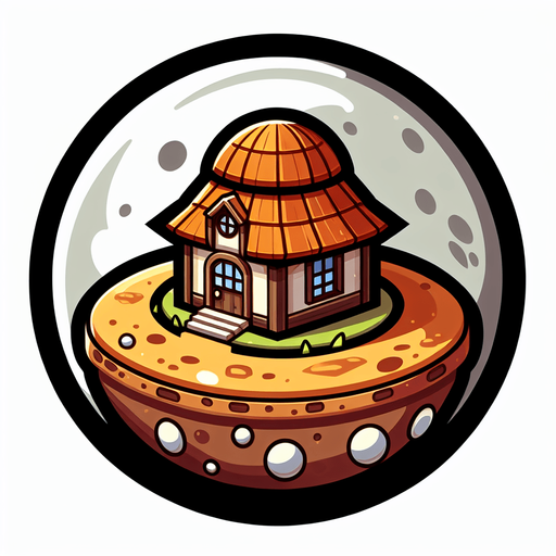 round house planet, cartoon Single Game Texture. In-Game asset. 2d. Blank background. High contrast. No shadows. Single Game Texture. In-Game asset. 2d. Blank background. High contrast. No shadows.