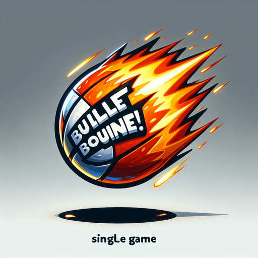 A ball with fire launching to the left with white painted text that says “BULLET BOUNCE!” At an angle on the ball.
Single Game Texture.  In-Game asset.  2d.  No background.  High contrast.  No shadows