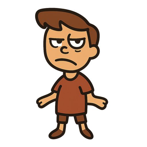Lazy bad kid. No background. Transparent background. Blank background. No shadows. 2d. In-Game asset. flat