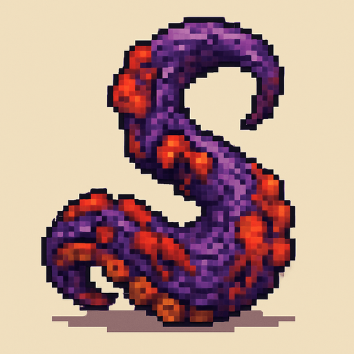 2d pixel art high quality enfected mutant purple and red tentacle.
In-Game asset.  2d.  High contrast.  No shadows