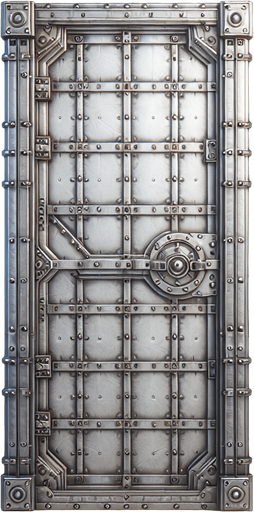 Metal door.
Single Game Texture.  In-Game asset.  2d.  Blank background.  High contrast.  No shadows