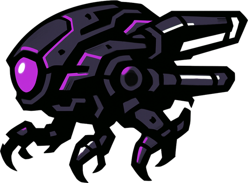 military black purple alien drone. side scroller view.
In-Game asset.  2d.  High contrast.  No shadows
