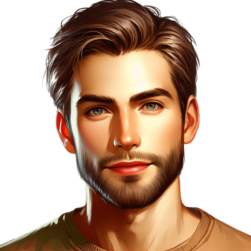 Quadro bonito de um homem bonito.
Single Game Texture. In-Game asset. 2d. Blank background. High contrast. No shadows.