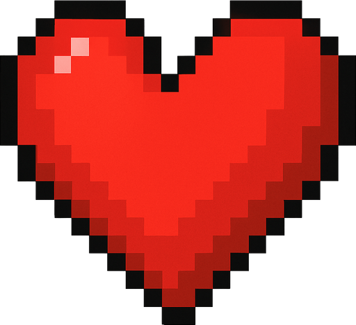 kalp şekli pixel art 2d.
In-Game asset.  High contrast.  No shadows