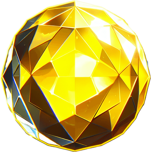 yellow orb like a diamond cut gem. transparent background..
Single Game Texture. In-Game asset. 2d. Blank background. High contrast. No shadows.